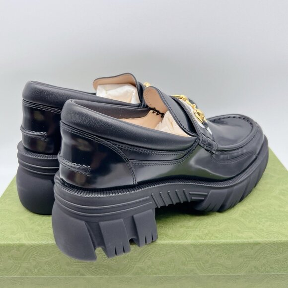 GUCCI Horsebit Creeper Loafers Platform Black Sylke Leather Wms EU 40.5 US 10.5 - Picture 9 of 15